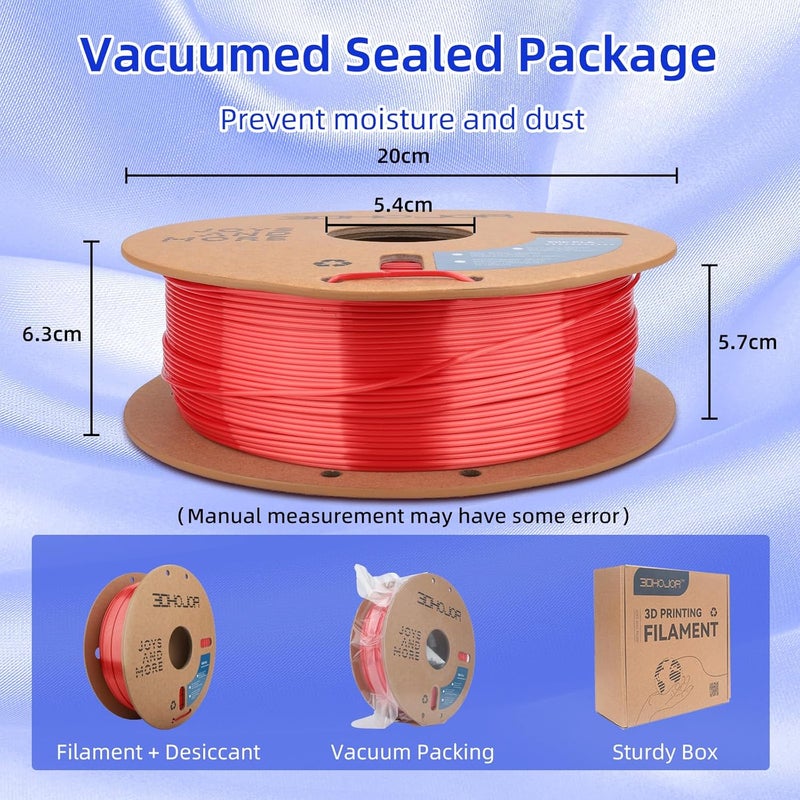 3DHoJor Silk PLA Filament 1.75mm, PLA Filament 1.75mm Silk Shiny 3D Printer Filament, 1kg*2 Cardboard Spool, Dimensional Accuracy +/- 0.03 mm, Fit Most FDM Printer(Silk Red+Blue) - Image 5